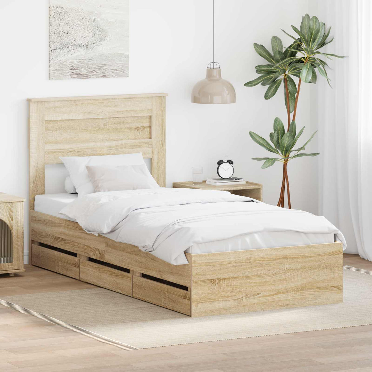 Bed Frame with Drawer Sonoma Oak 90 x 190 cm Engineered Wood