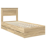 Bed Frame with Drawer Sonoma Oak 90 x 190 cm Engineered Wood - Top-Down View