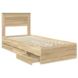 Bed Frame with Drawer Sonoma Oak 90 x 190 cm Engineered Wood - 45-Degree Angle
