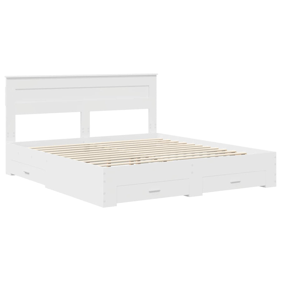 Bed Frame with Drawer White 180 x 200 cm Engineered Wood