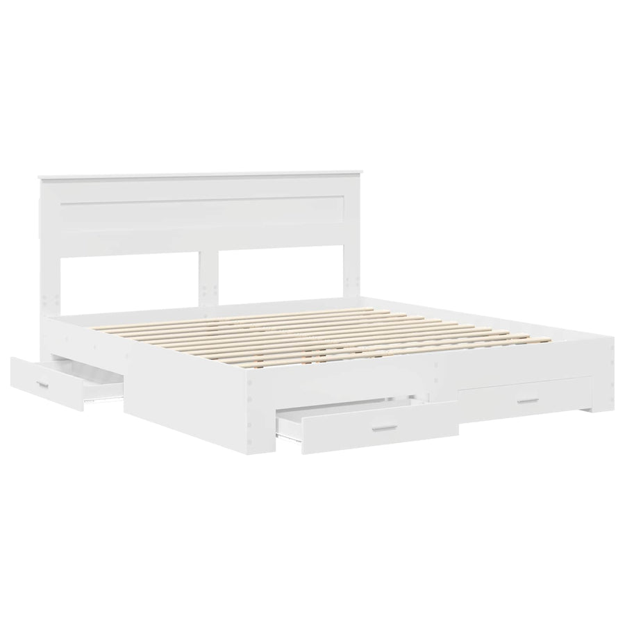 Bed Frame with Drawer White 180 x 200 cm Engineered Wood