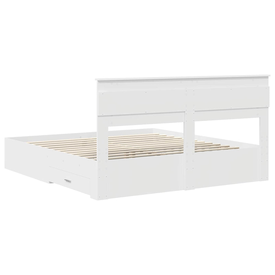 Bed Frame with Drawer White 180 x 200 cm Engineered Wood