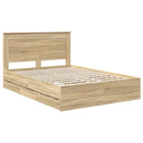 Bed Frame with Drawer Sonoma Oak 150 x 200 cm Engineered Wood - Top-Down View
