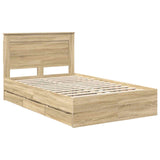 Bed Frame with Drawer Sonoma Oak 135 x 190 cm Engineered Wood - Top-Down View