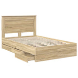Bed Frame with Drawer Sonoma Oak 135 x 190 cm Engineered Wood - 45-Degree Angle