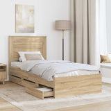 Bed Frame with Drawer Sonoma Oak 90 x 190 cm Engineered Wood - Side View