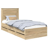 Bed Frame with Drawer Sonoma Oak 90 x 190 cm Engineered Wood - Front View