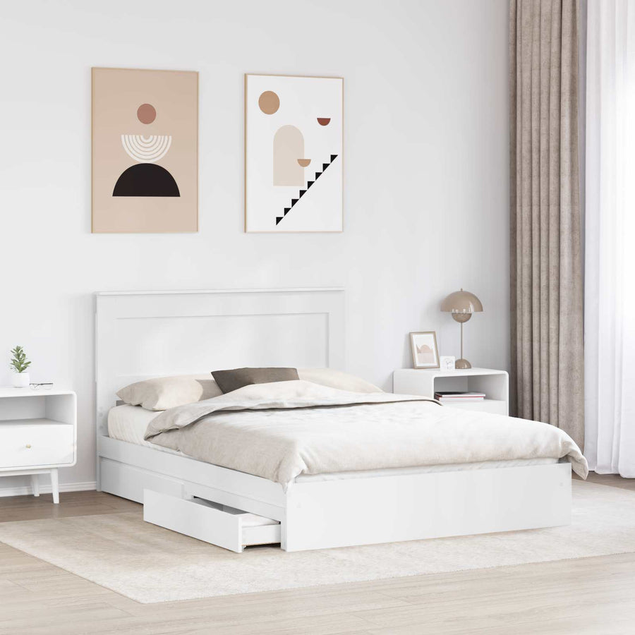 Storage Bed with Drawer White 150 x 200 cm Engineered Wood