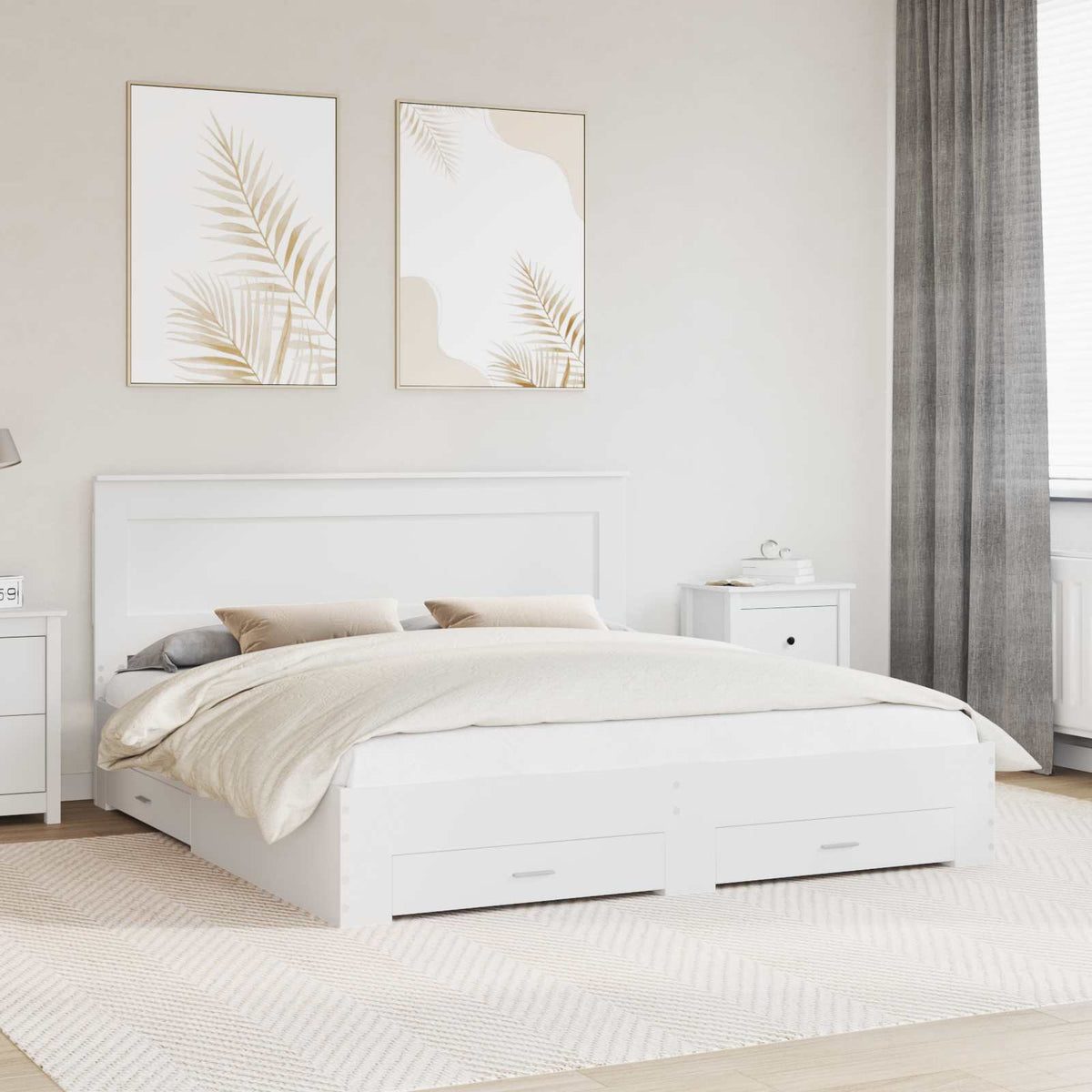 Bed Frame with Drawer White 180 x 200 cm Engineered Wood