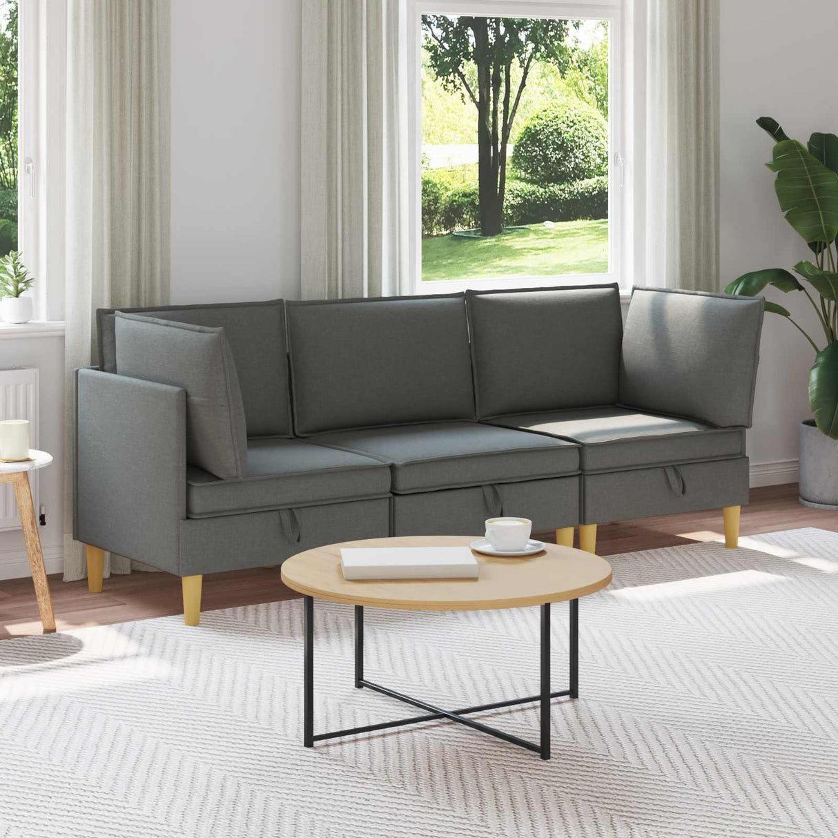 Modular Sofa Set with Storage 3 pcs Dark Grey Fabric