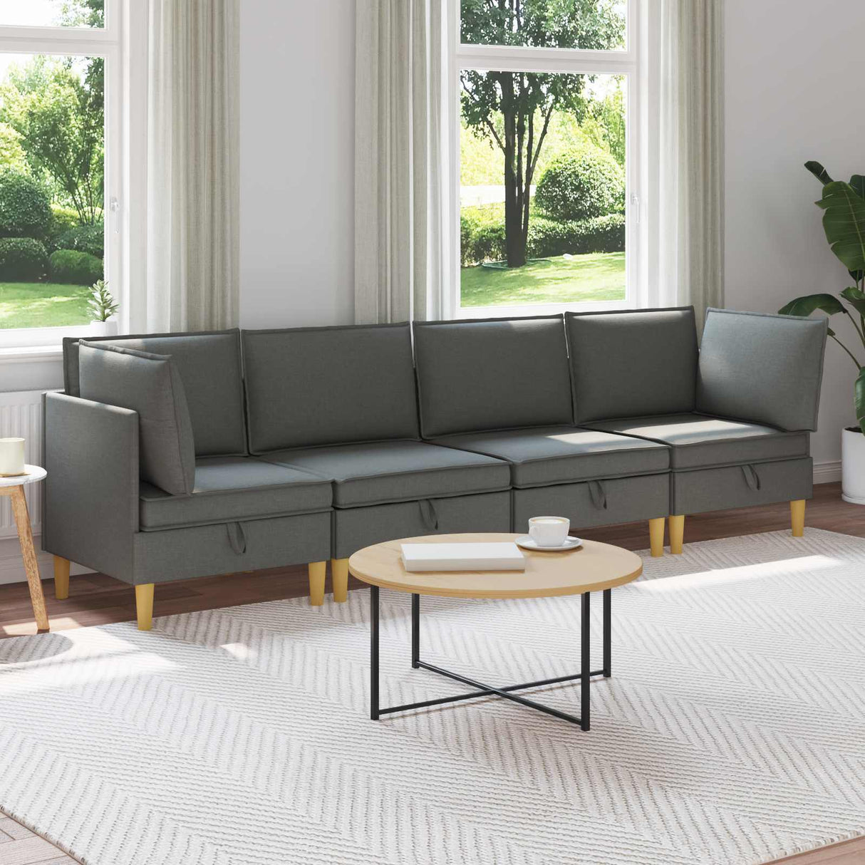 Modular Sofa Set with Storage 4 pcs Dark Grey Fabric