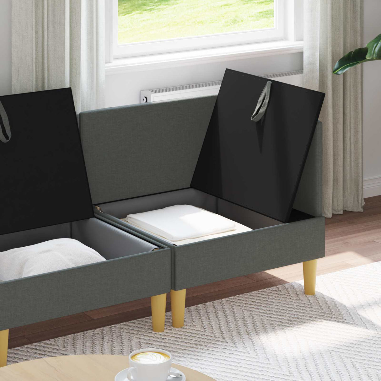 Modular Sofa Set with Storage 4 pcs Dark Grey Fabric