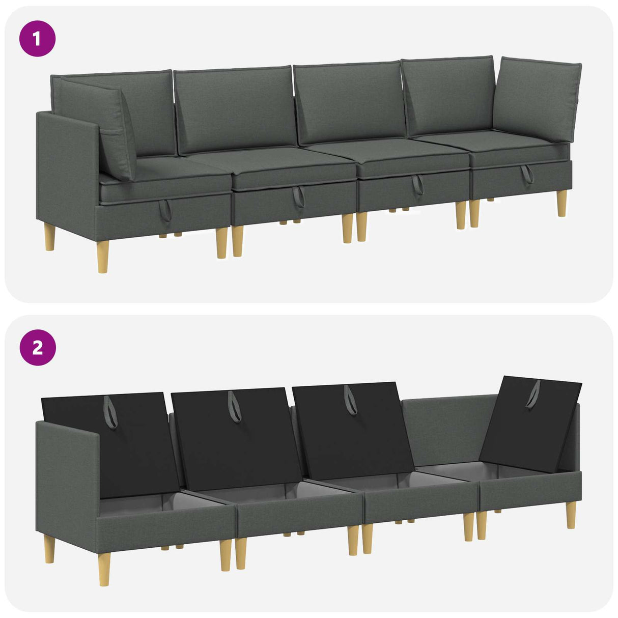 Modular Sofa Set with Storage 4 pcs Dark Grey Fabric