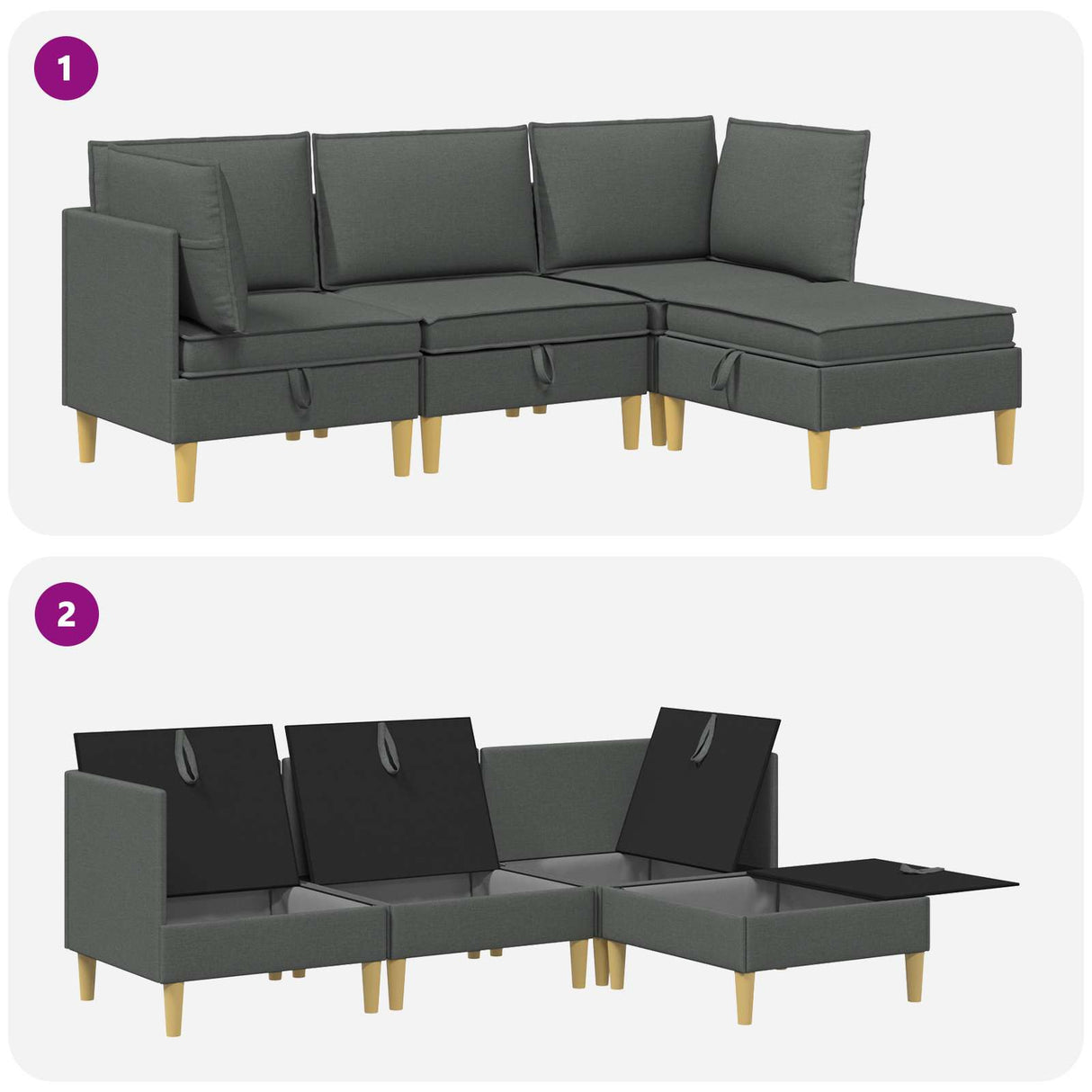 Modular Sofa Set with Storage 4 pcs Dark Grey Fabric