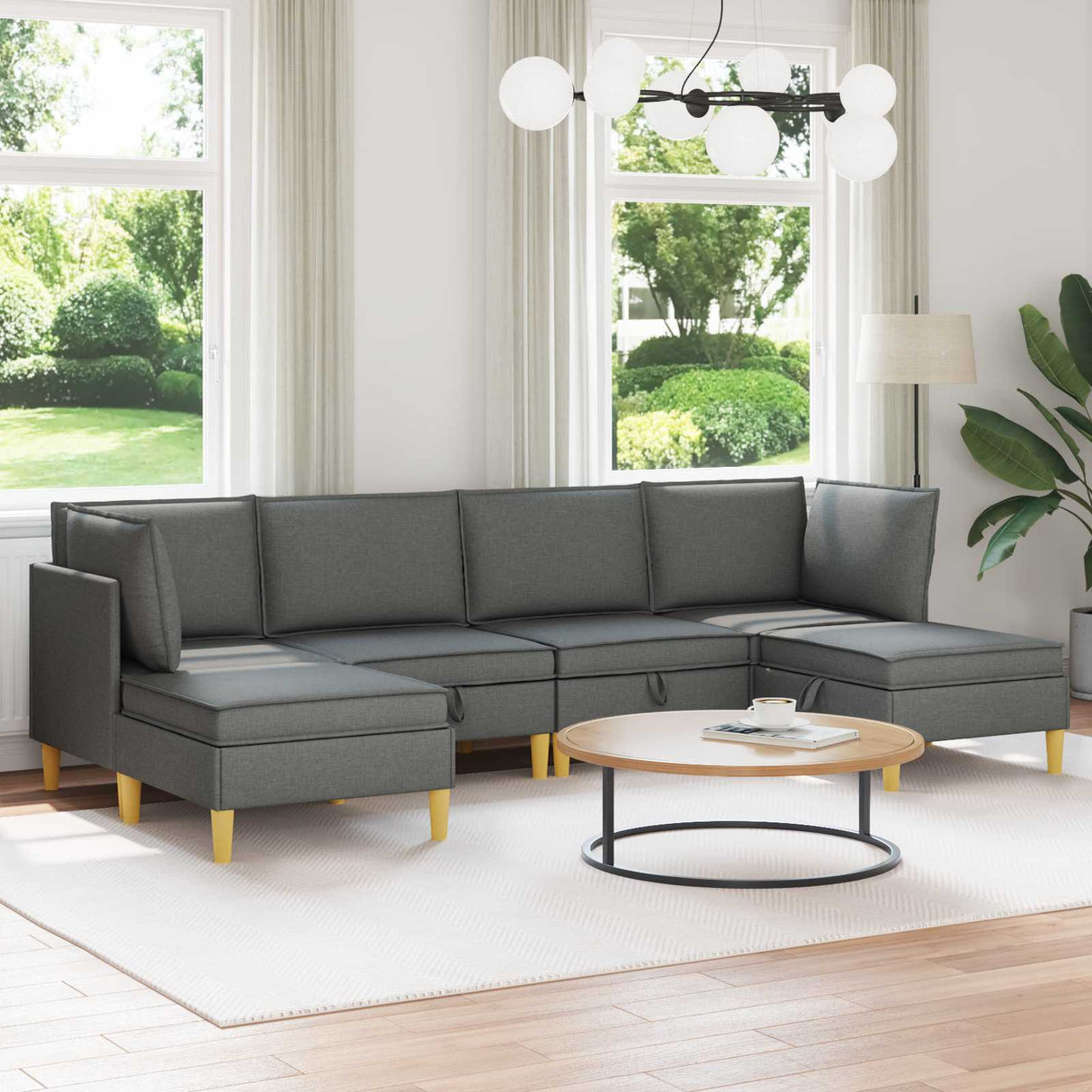 Modular Sofa Set with Storage 6 pcs Dark Grey Fabric