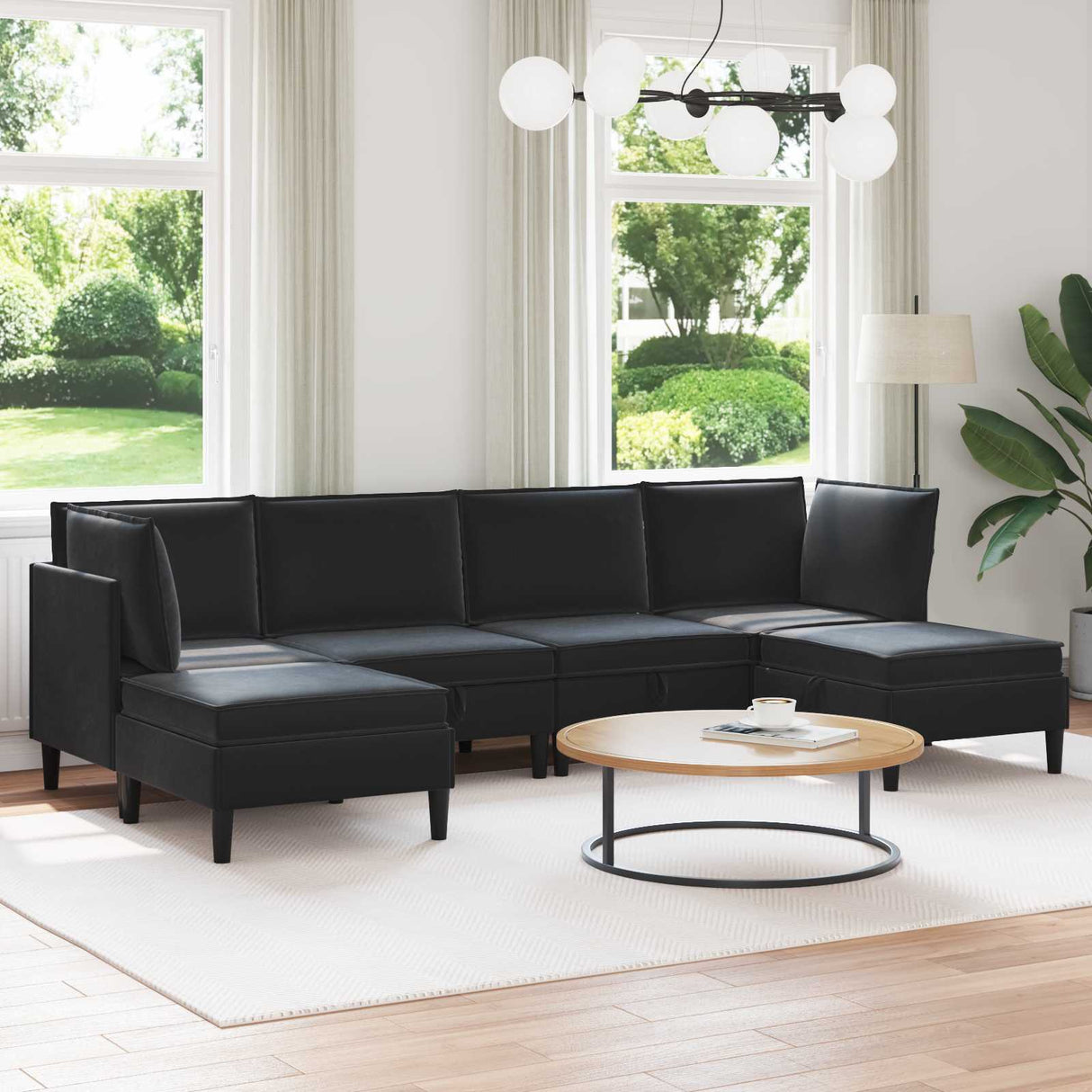 Living Room Furniture Set 6 pcs Black Velvet