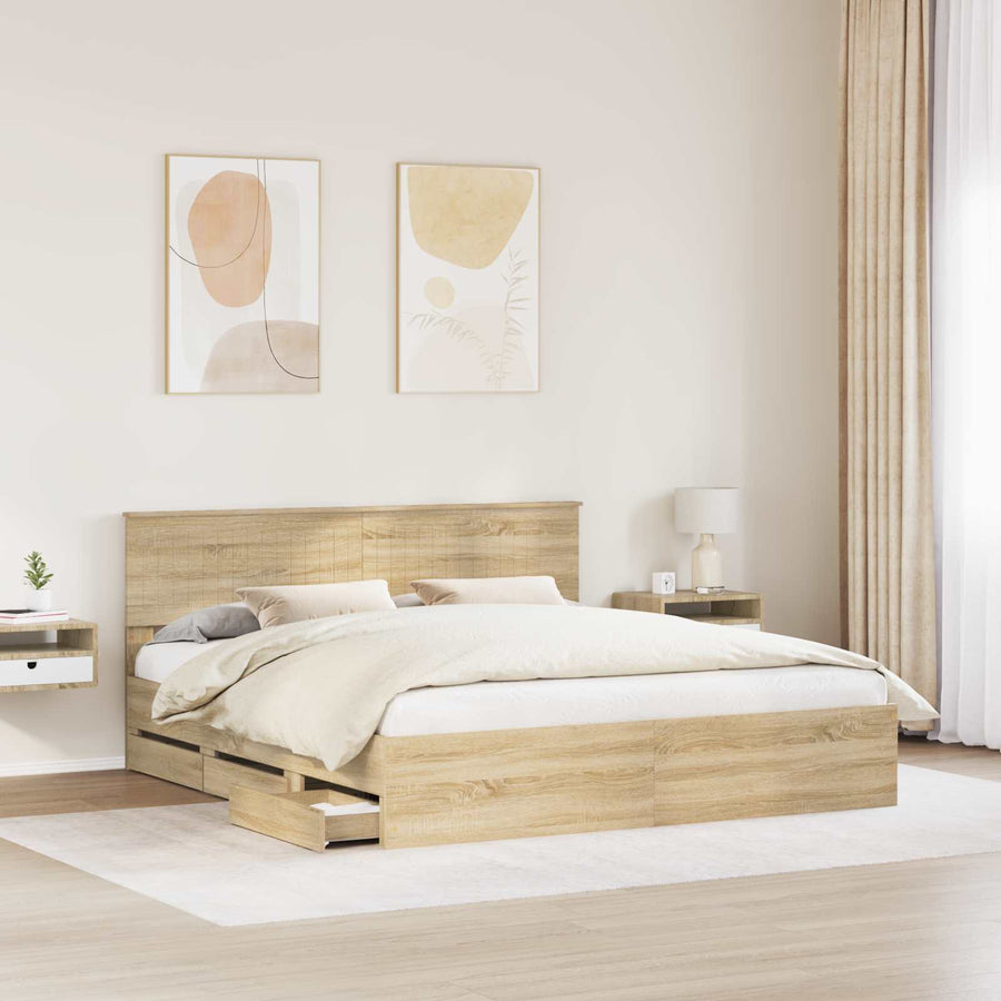 Bed Frame with Drawer Sonoma Oak 180 x 200 cm Engineered Wood