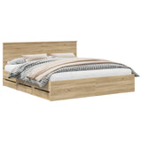 Bed Frame with Drawer Sonoma Oak 180 x 200 cm Engineered Wood - Front View