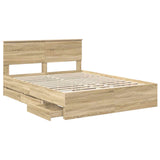 Bed Frame with Drawer Sonoma Oak 150 x 200 cm Engineered Wood - 45-Degree Angle