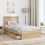 Bed Frame with Drawer Sonoma Oak 90 x 190 cm Engineered Wood - Side View