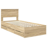 Bed Frame with Drawer Sonoma Oak 90 x 190 cm Engineered Wood - Top-Down View