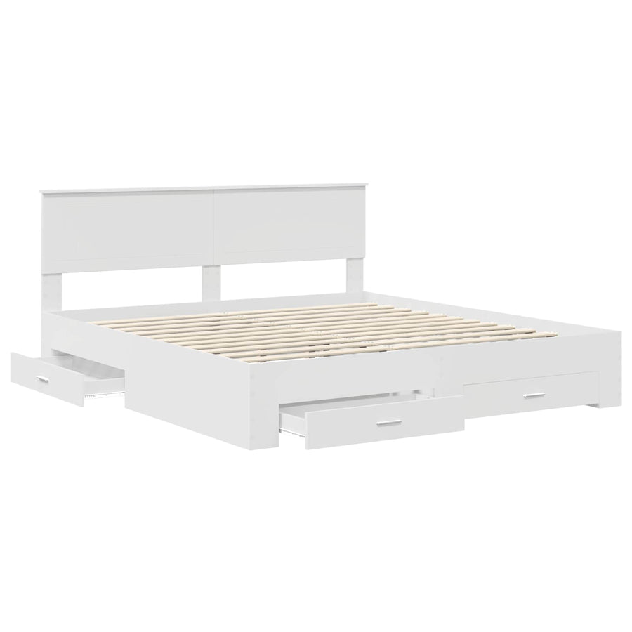 Bed Frame with Drawer White 180 x 200 cm Engineered Wood