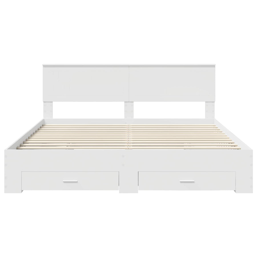 Bed Frame with Drawer White 180 x 200 cm Engineered Wood