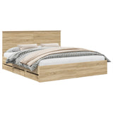 Bed Frame with Drawer Sonoma Oak 180 x 200 cm Engineered Wood - Front View