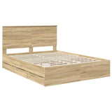Bed Frame with Drawer Sonoma Oak 150 x 200 cm Engineered Wood - Top-Down View