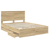 Bed Frame with Drawer Sonoma Oak 150 x 200 cm Engineered Wood - 45-Degree Angle