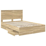 Bed Frame with Drawer Sonoma Oak 135 x 190 cm Engineered Wood - 45-Degree Angle