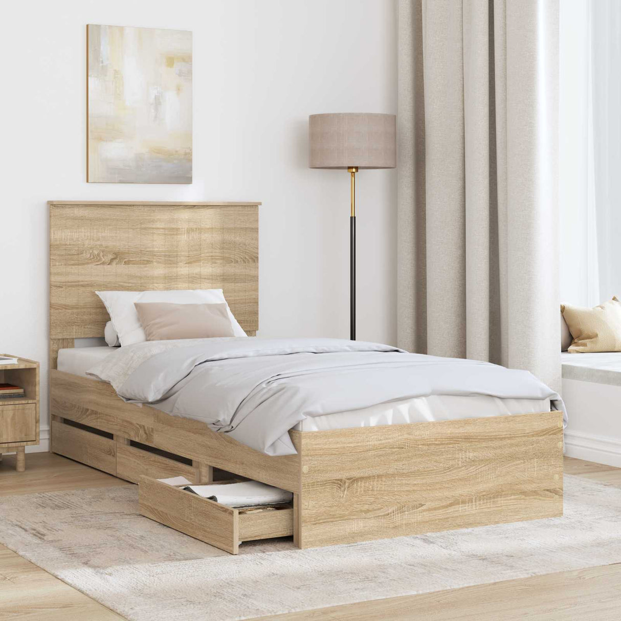 Bed Frame with Drawer Sonoma Oak 90 x 190 cm Engineered Wood