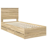 Bed Frame with Drawer Sonoma Oak 90 x 190 cm Engineered Wood - Top-Down View