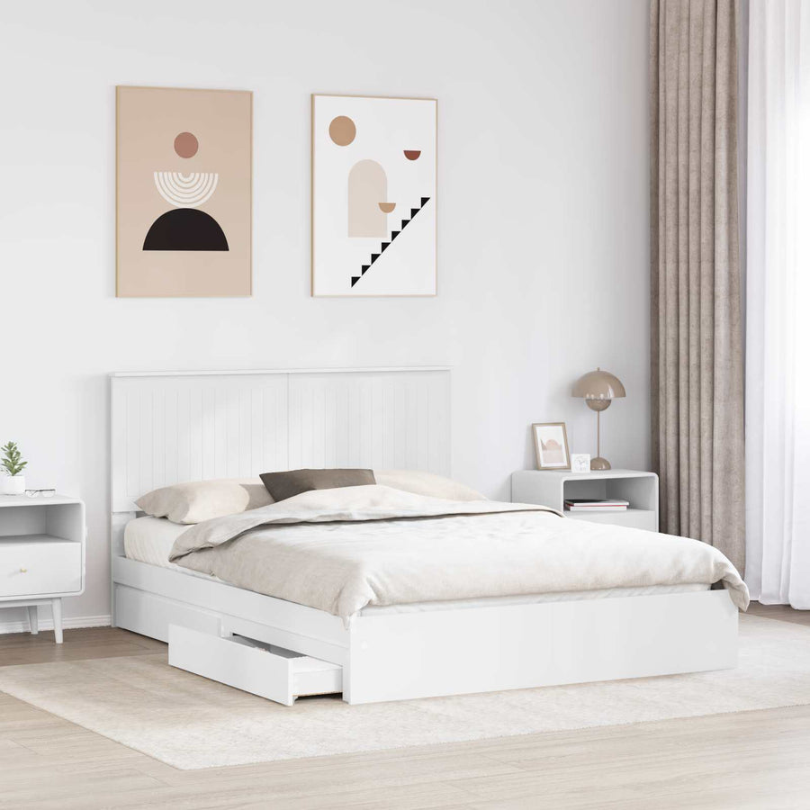 Storage Bed with Drawer White 150 x 200 cm Engineered Wood