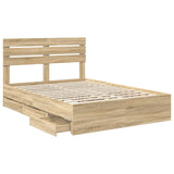Bed Frame with Drawer Sonoma Oak 150 x 200 cm Engineered Wood - 45-Degree Angle