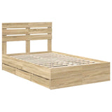 Bed Frame with Drawer Sonoma Oak 135 x 190 cm Engineered Wood - Top-Down View