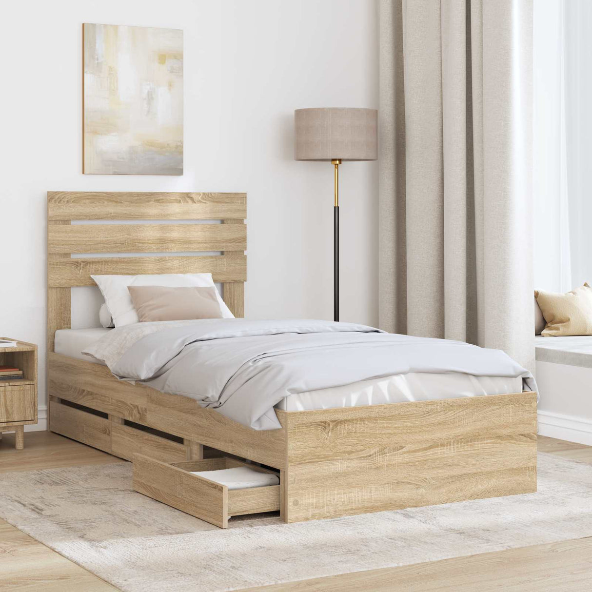 Bed Frame with Drawer Sonoma Oak 90 x 190 cm Engineered Wood