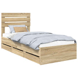 Bed Frame with Drawer Sonoma Oak 90 x 190 cm Engineered Wood - Front View