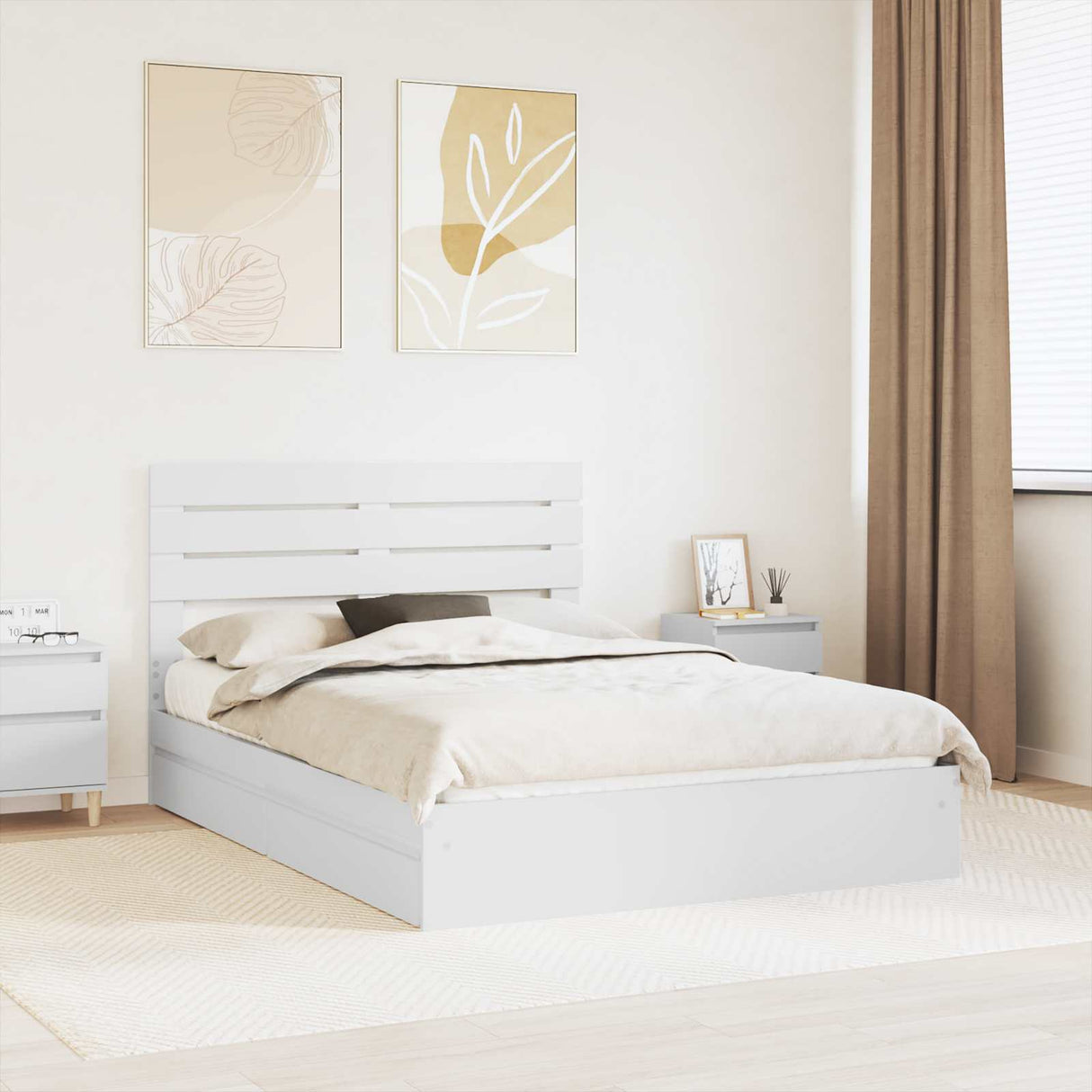 Storage Bed with Headboard White 150 x 200 cm Engineered Wood