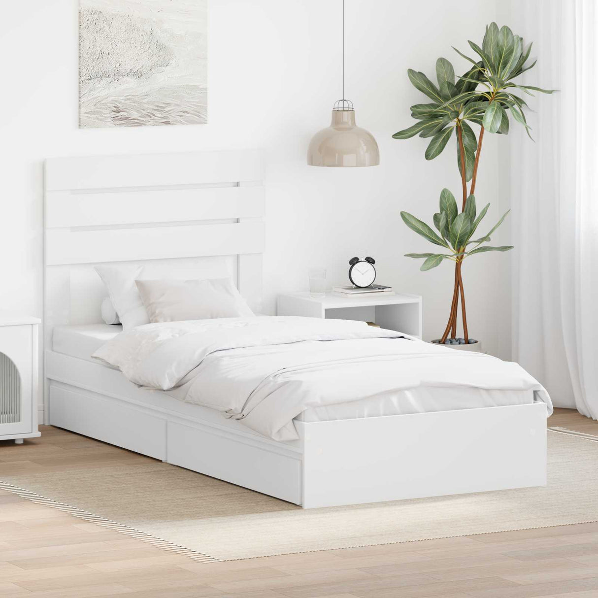 Storage Bed with Headboard White 90 x 190 cm Engineered Wood