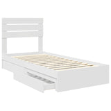 Storage Bed with Headboard White 90 x 190 cm Engineered Wood - 45-Degree Angle