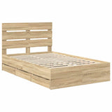Bed Frame with Drawer Sonoma Oak 135 x 190 cm Engineered Wood - Top-Down View