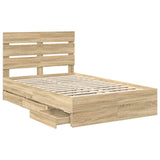 Bed Frame with Drawer Sonoma Oak 135 x 190 cm Engineered Wood - 45-Degree Angle