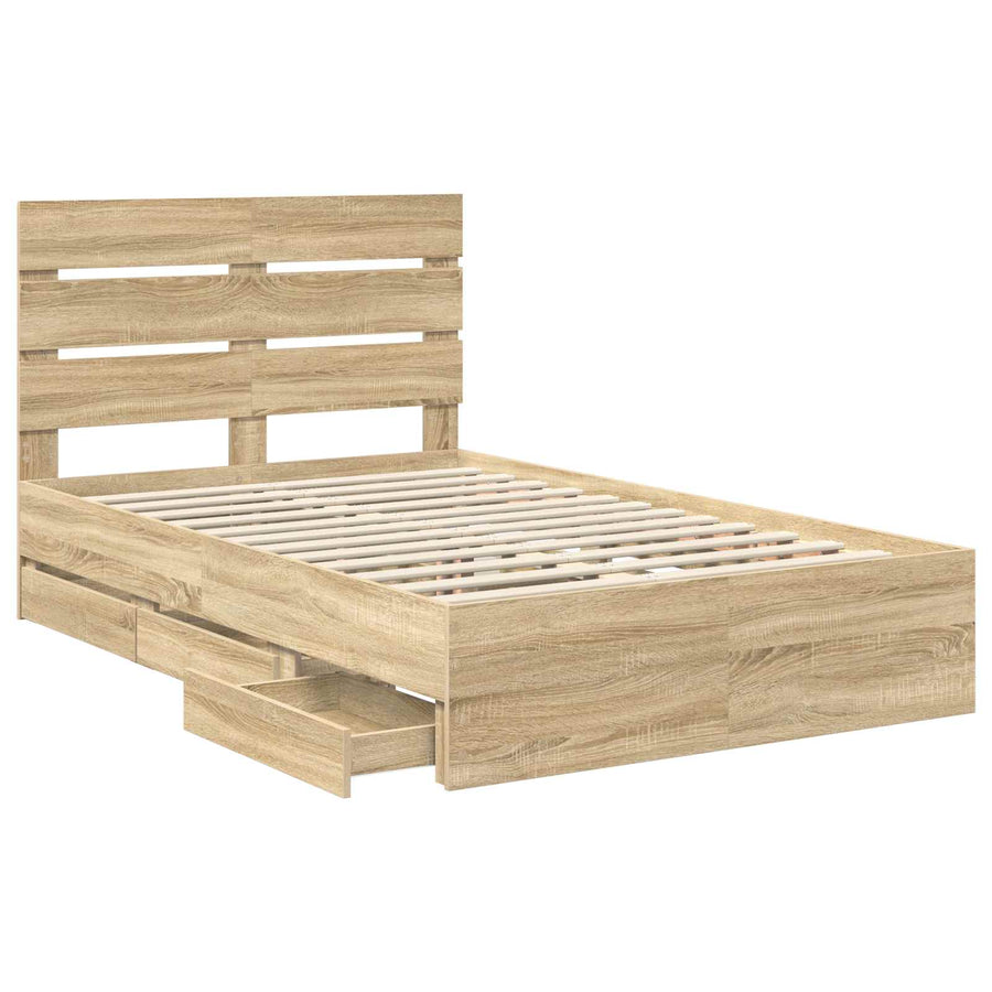 Bed Frame with Drawer Sonoma Oak 135 x 190 cm Engineered Wood