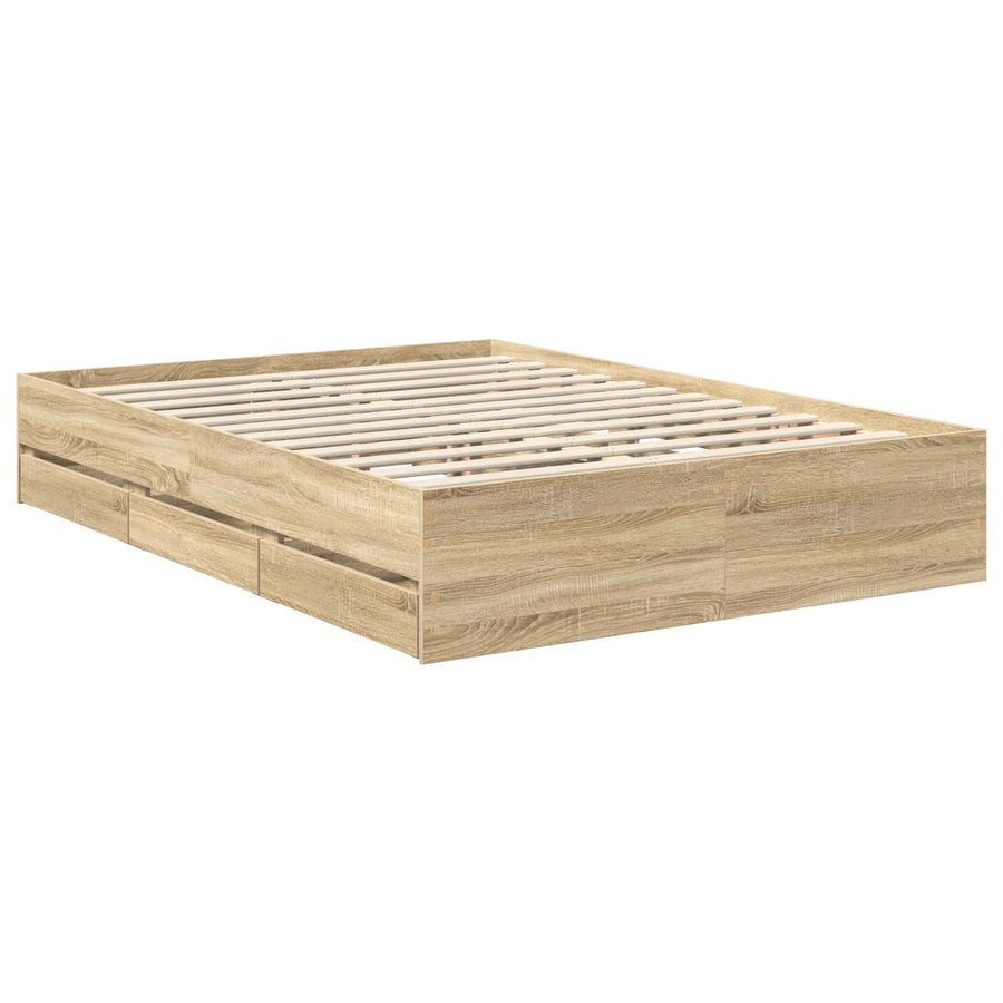 Bed Frame with Drawer Sonoma Oak 135 x 190 cm Engineered Wood