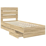 Bed Frame with Drawer Sonoma Oak 90 x 190 cm Engineered Wood - 45-Degree Angle