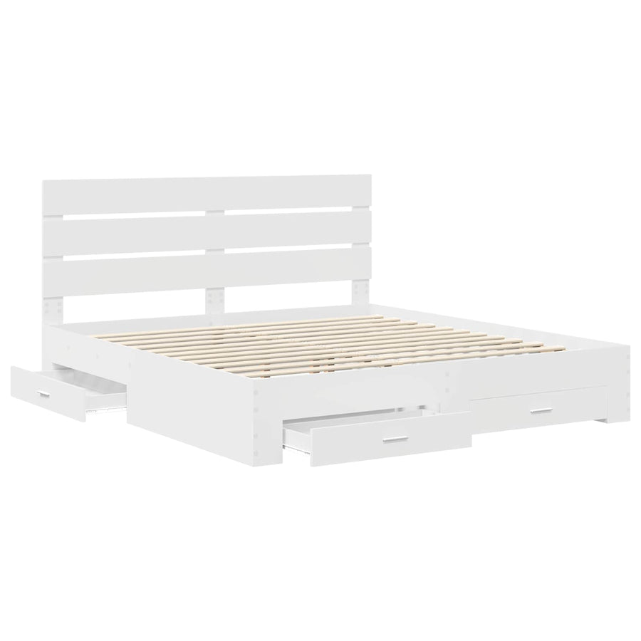 Bed Frame with Drawer White 180 x 200 cm Engineered Wood