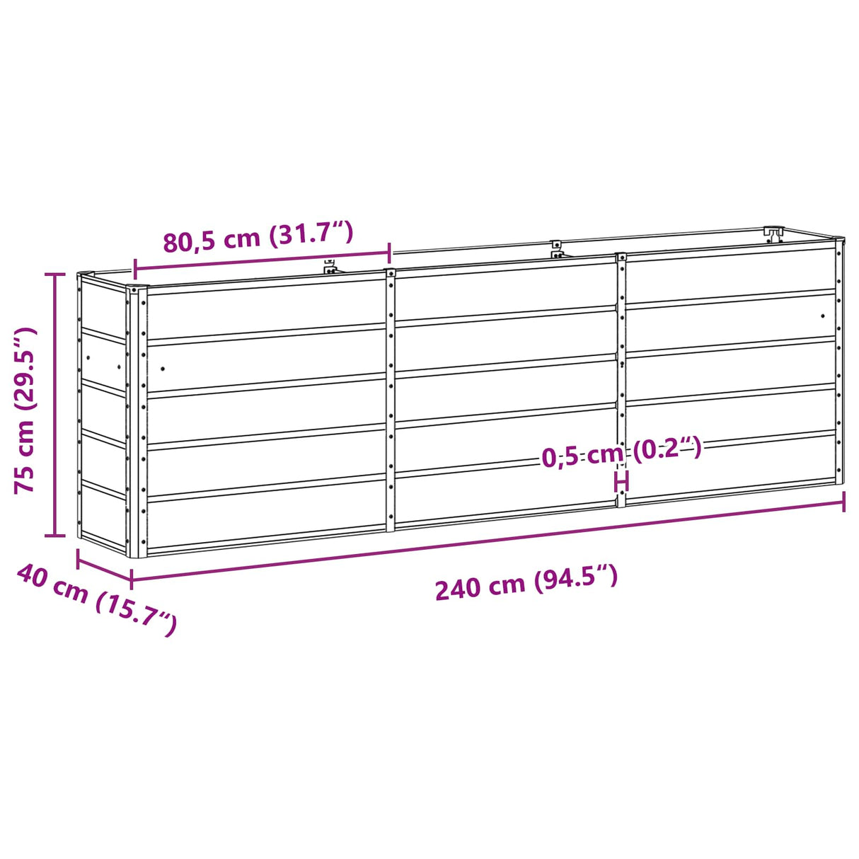 Planter Ivory 240 x 40 x 75 cm Steel