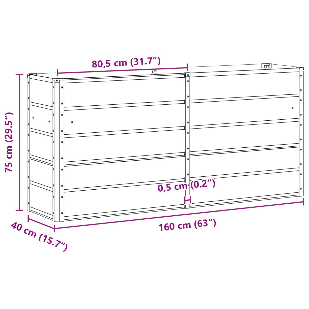 Planter Light Grey 160 x 40 x 75 cm Steel