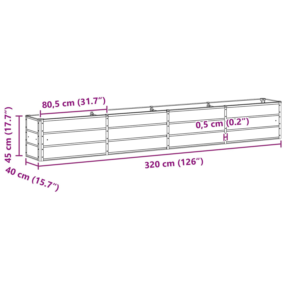 Planter Light Grey 320 x 40 x 45 cm Steel